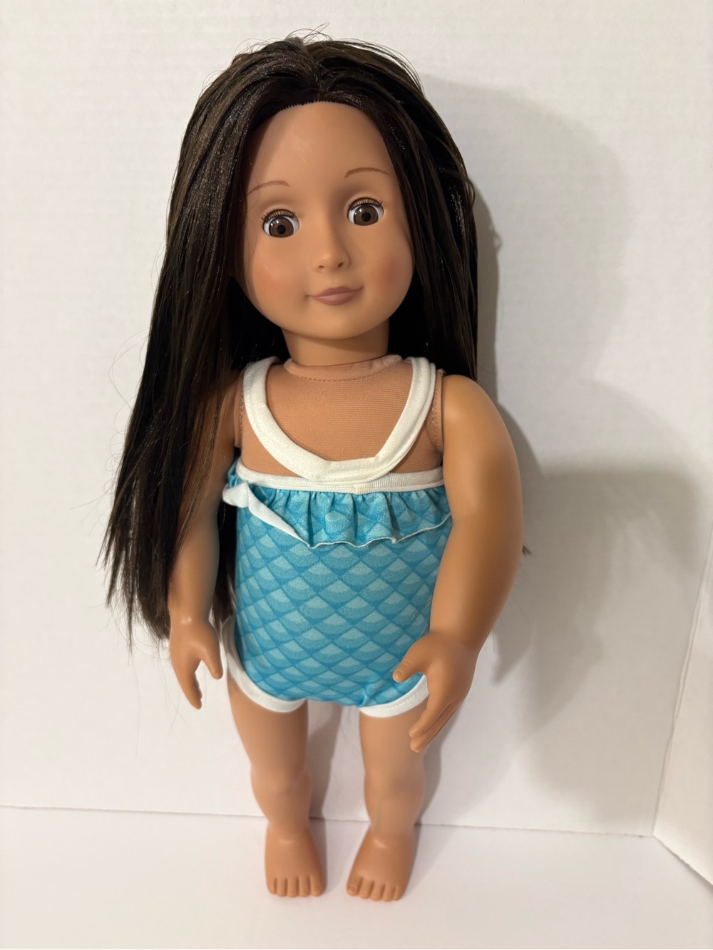 Our Generation Fashion Doll H18000-02 Dark Brown Straight Hair Blue Outfit